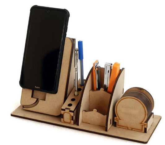 Wooden Desk Organizer with Phone Stand