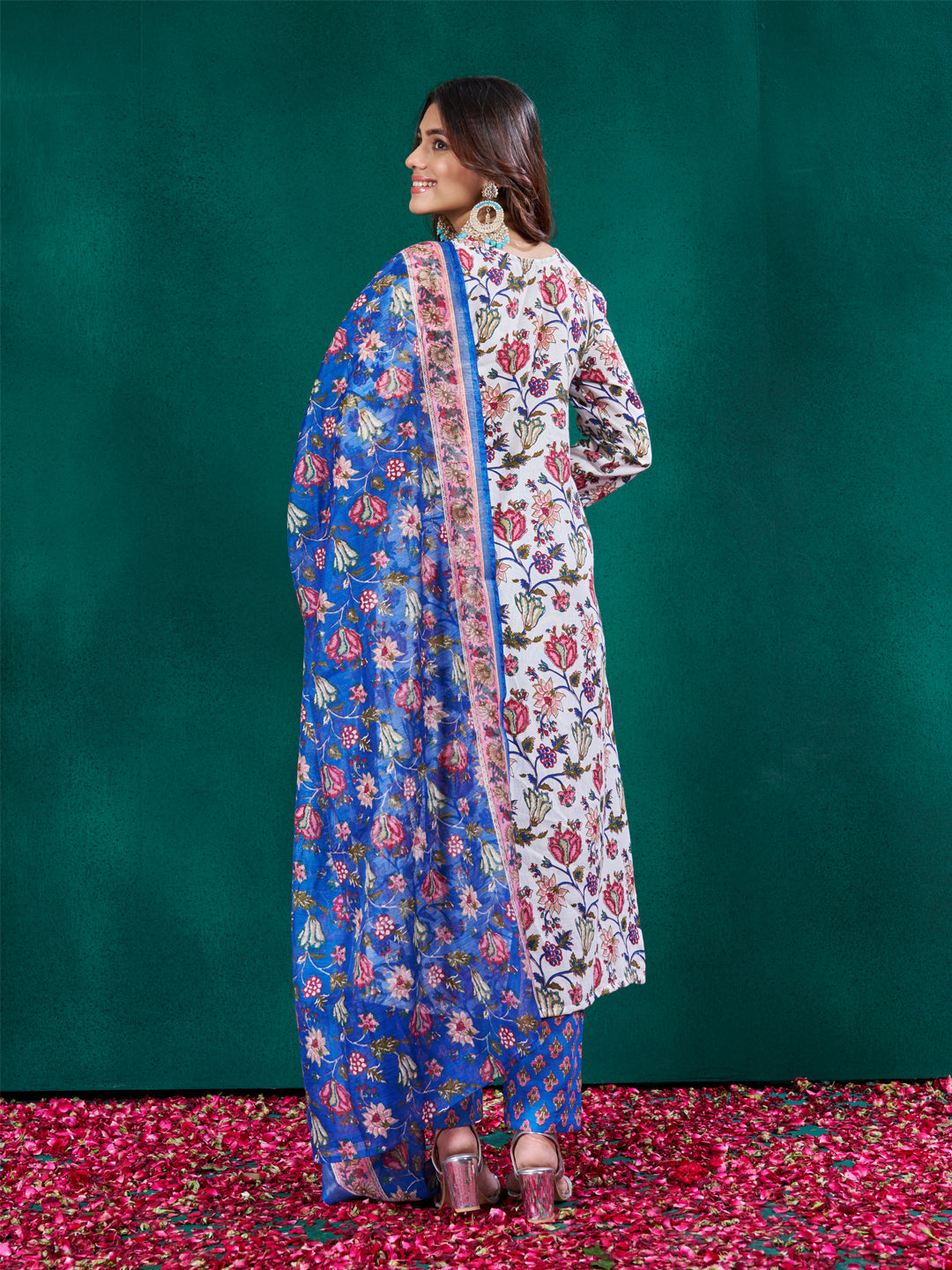 White Cotton Blend with Embroidery Fully Stiched Cotton Kurti Pant Dupatta