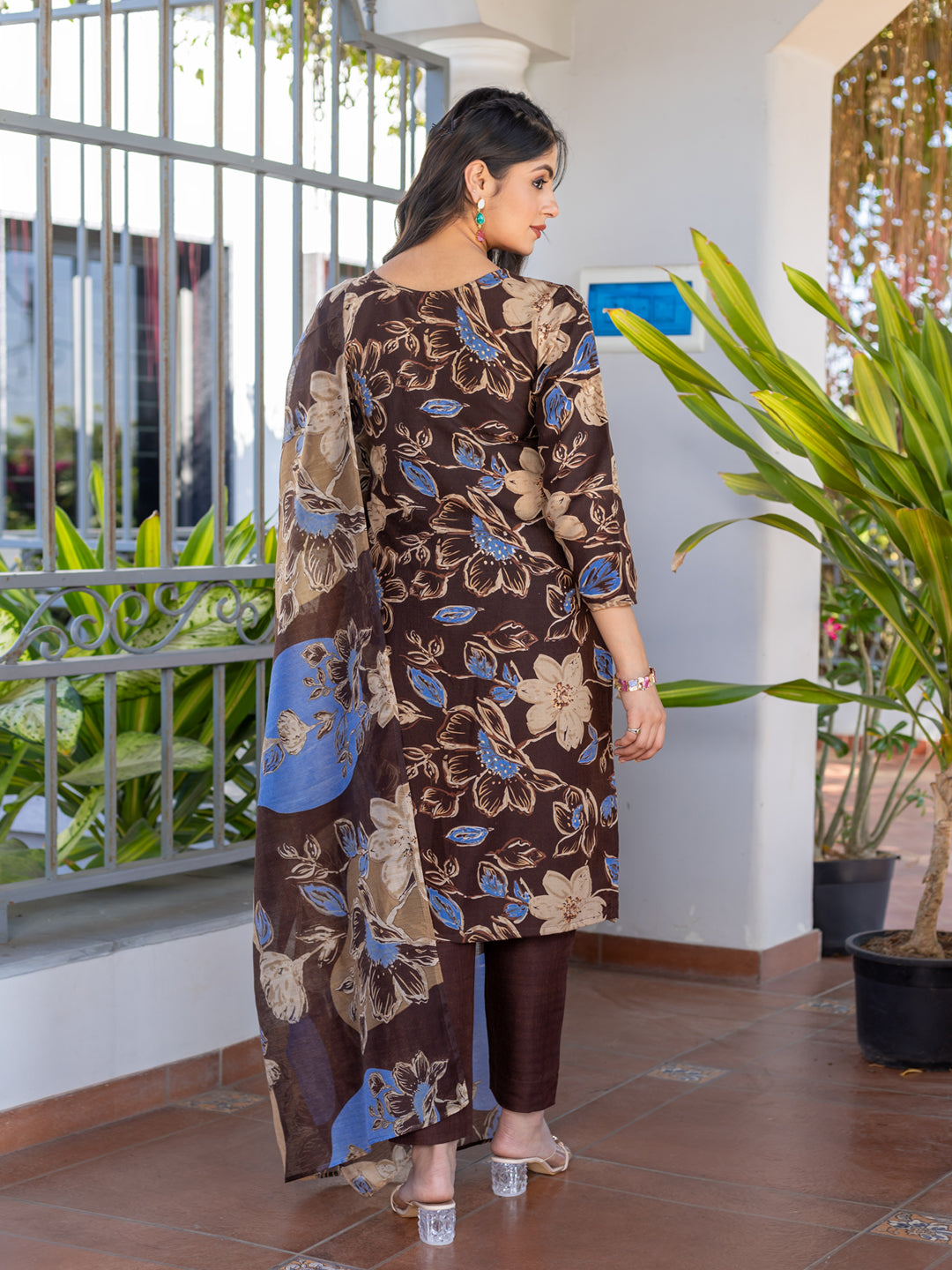 5 COLOR Cotton Blend with Embroidery Fully Stiched Cotton Kurti Pant Dupatta (Brown, Navy Blue, Purple, Blue, Rust)