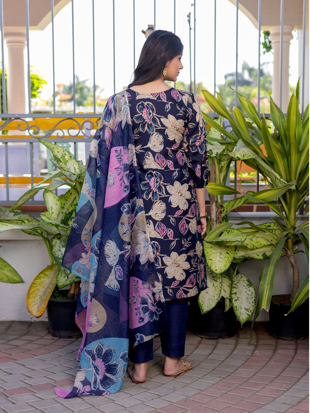 5 COLOR Cotton Blend with Embroidery Fully Stiched Cotton Kurti Pant Dupatta (Brown, Navy Blue, Purple, Blue, Rust)