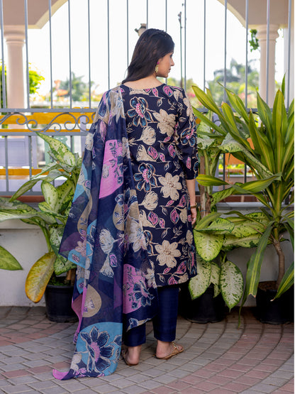 5 COLOR Cotton Blend with Embroidery Fully Stiched Cotton Kurti Pant Dupatta (Brown, Navy Blue, Purple, Blue, Rust)