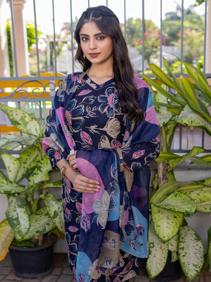 5 COLOR Cotton Blend with Embroidery Fully Stiched Cotton Kurti Pant Dupatta (Brown, Navy Blue, Purple, Blue, Rust)