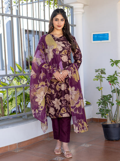5 COLOR Cotton Blend with Embroidery Fully Stiched Cotton Kurti Pant Dupatta (Brown, Navy Blue, Purple, Blue, Rust)