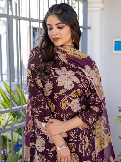 5 COLOR Cotton Blend with Embroidery Fully Stiched Cotton Kurti Pant Dupatta (Brown, Navy Blue, Purple, Blue, Rust)