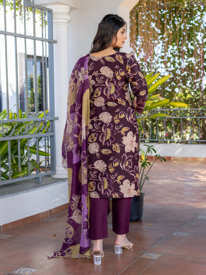 5 COLOR Cotton Blend with Embroidery Fully Stiched Cotton Kurti Pant Dupatta (Brown, Navy Blue, Purple, Blue, Rust)