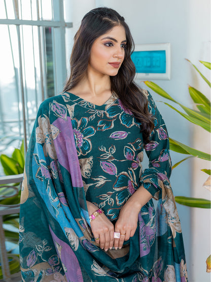 5 COLOR Cotton Blend with Embroidery Fully Stiched Cotton Kurti Pant Dupatta (Brown, Navy Blue, Purple, Blue, Rust)