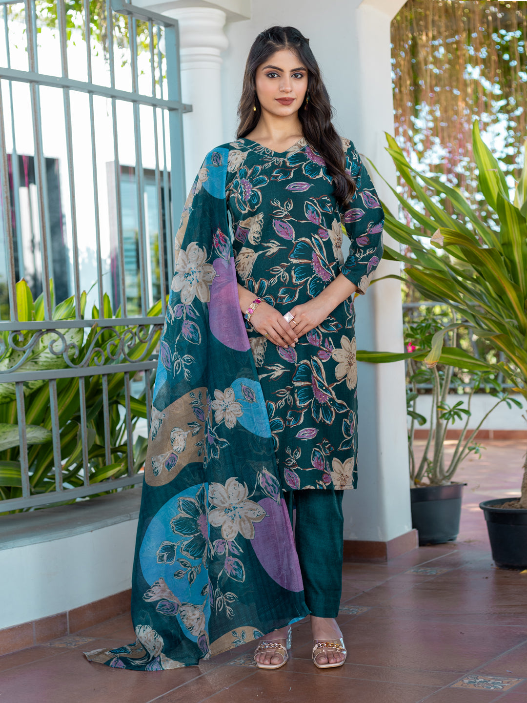 5 COLOR Cotton Blend with Embroidery Fully Stiched Cotton Kurti Pant Dupatta (Brown, Navy Blue, Purple, Blue, Rust)