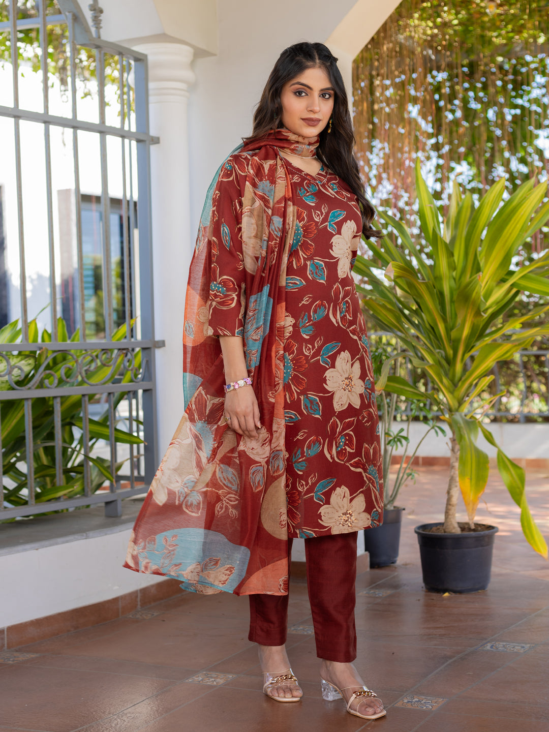 5 COLOR Cotton Blend with Embroidery Fully Stiched Cotton Kurti Pant Dupatta (Brown, Navy Blue, Purple, Blue, Rust)