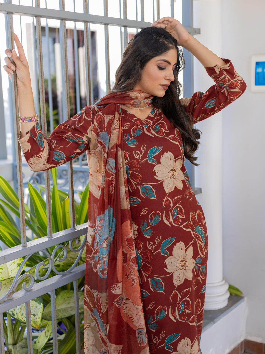5 COLOR Cotton Blend with Embroidery Fully Stiched Cotton Kurti Pant Dupatta (Brown, Navy Blue, Purple, Blue, Rust)