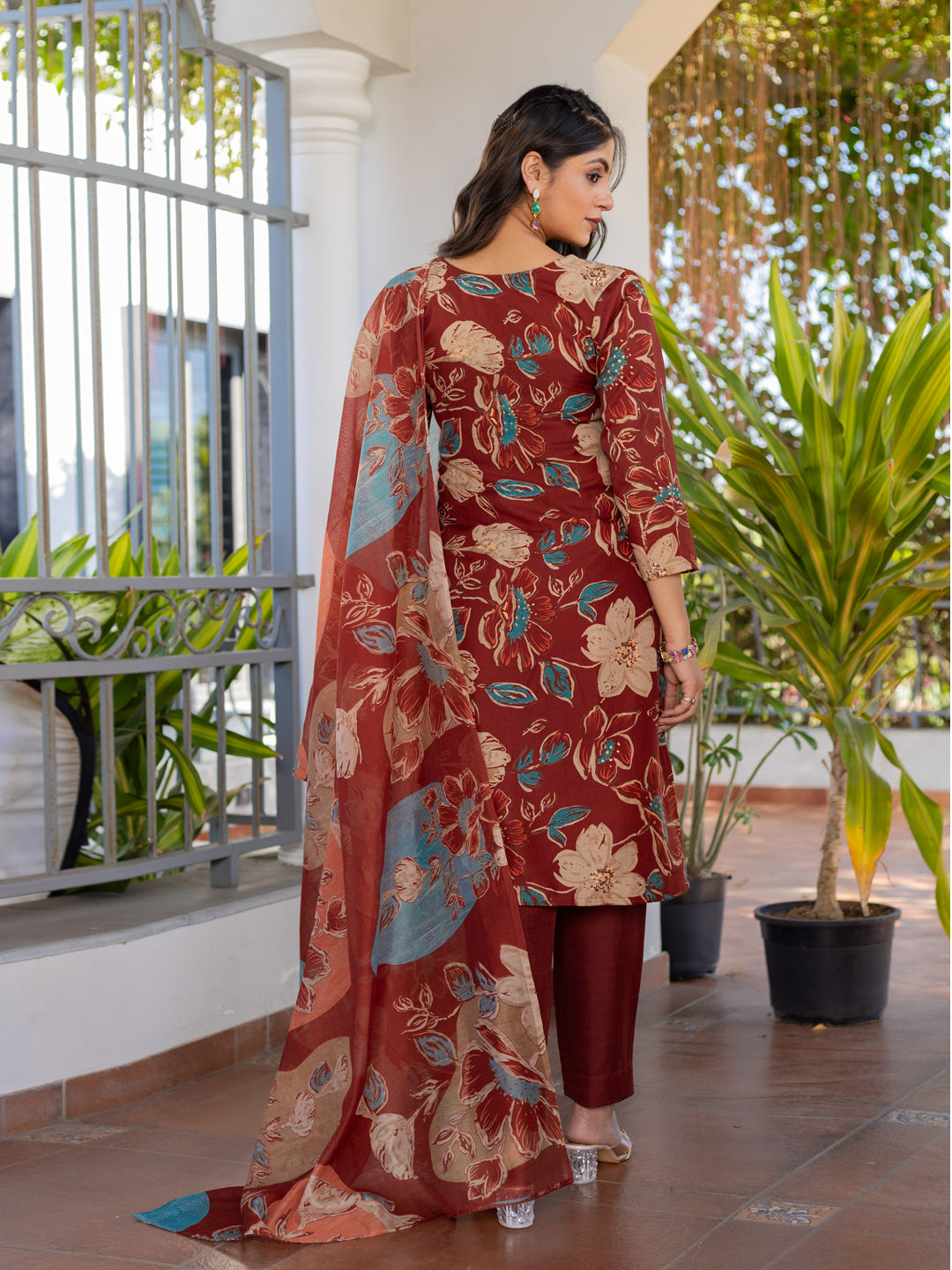 5 COLOR Cotton Blend with Embroidery Fully Stiched Cotton Kurti Pant Dupatta (Brown, Navy Blue, Purple, Blue, Rust)