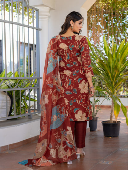 5 COLOR Cotton Blend with Embroidery Fully Stiched Cotton Kurti Pant Dupatta (Brown, Navy Blue, Purple, Blue, Rust)
