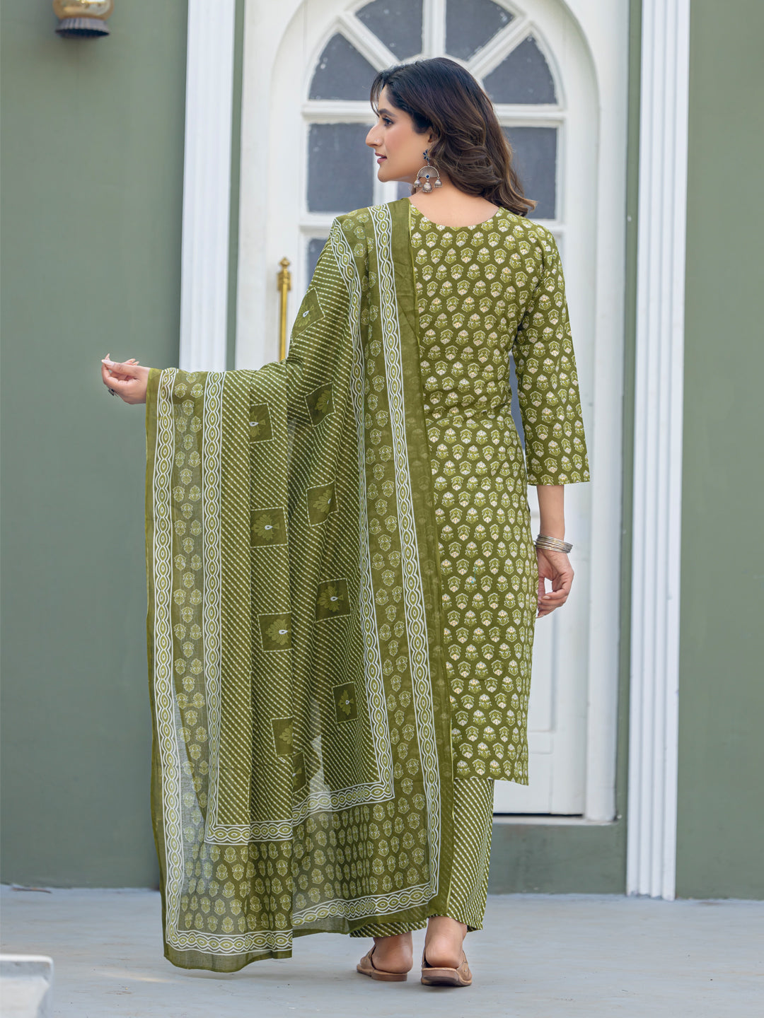 Cotton Blend Embroidered Kurti-Pant-Dupatta Set