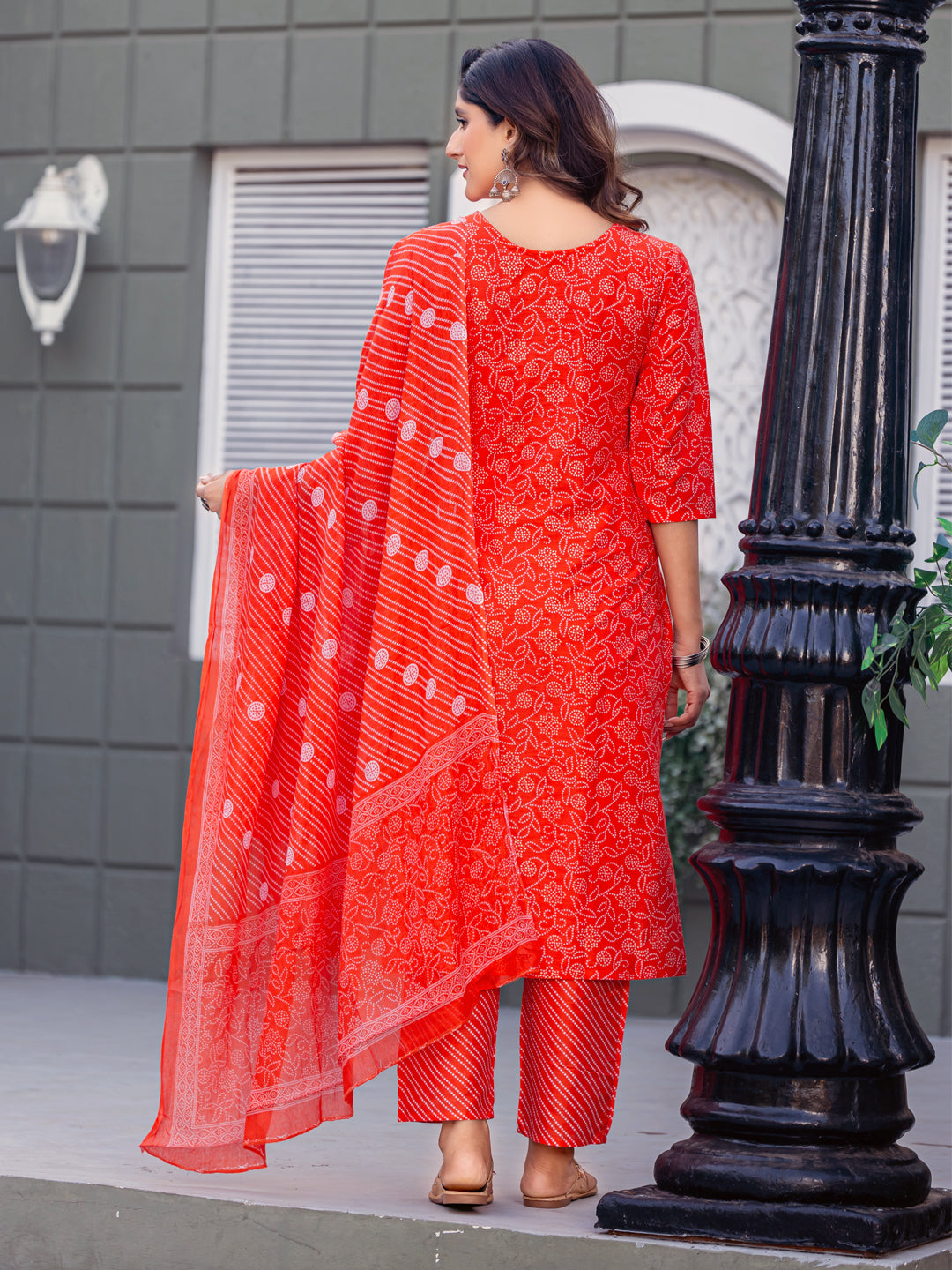 Cotton Blend Embroidered Kurti-Pant-Dupatta Set