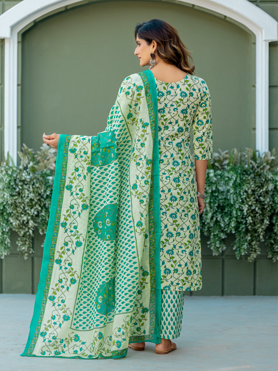 Cotton Blend Embroidered Kurti-Pant-Dupatta Set