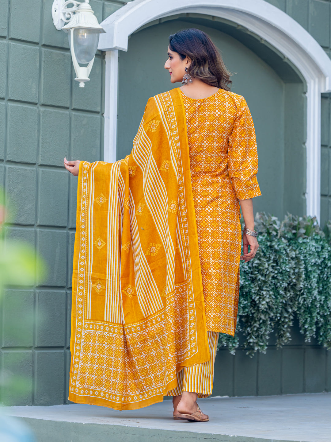 Cotton Blend Embroidered Kurti-Pant-Dupatta Set