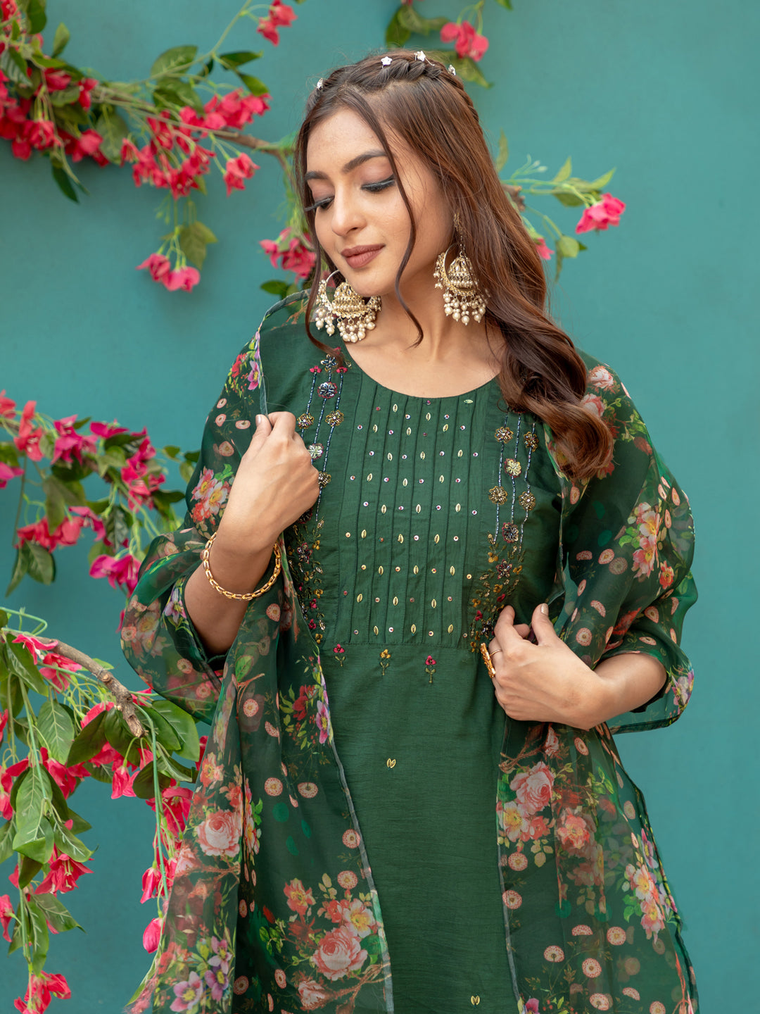 Premium Silk Kurti-Pant-Dupatta Set with Handwork