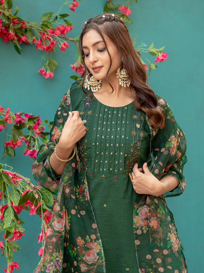 Premium Silk Kurti-Pant-Dupatta Set with Handwork
