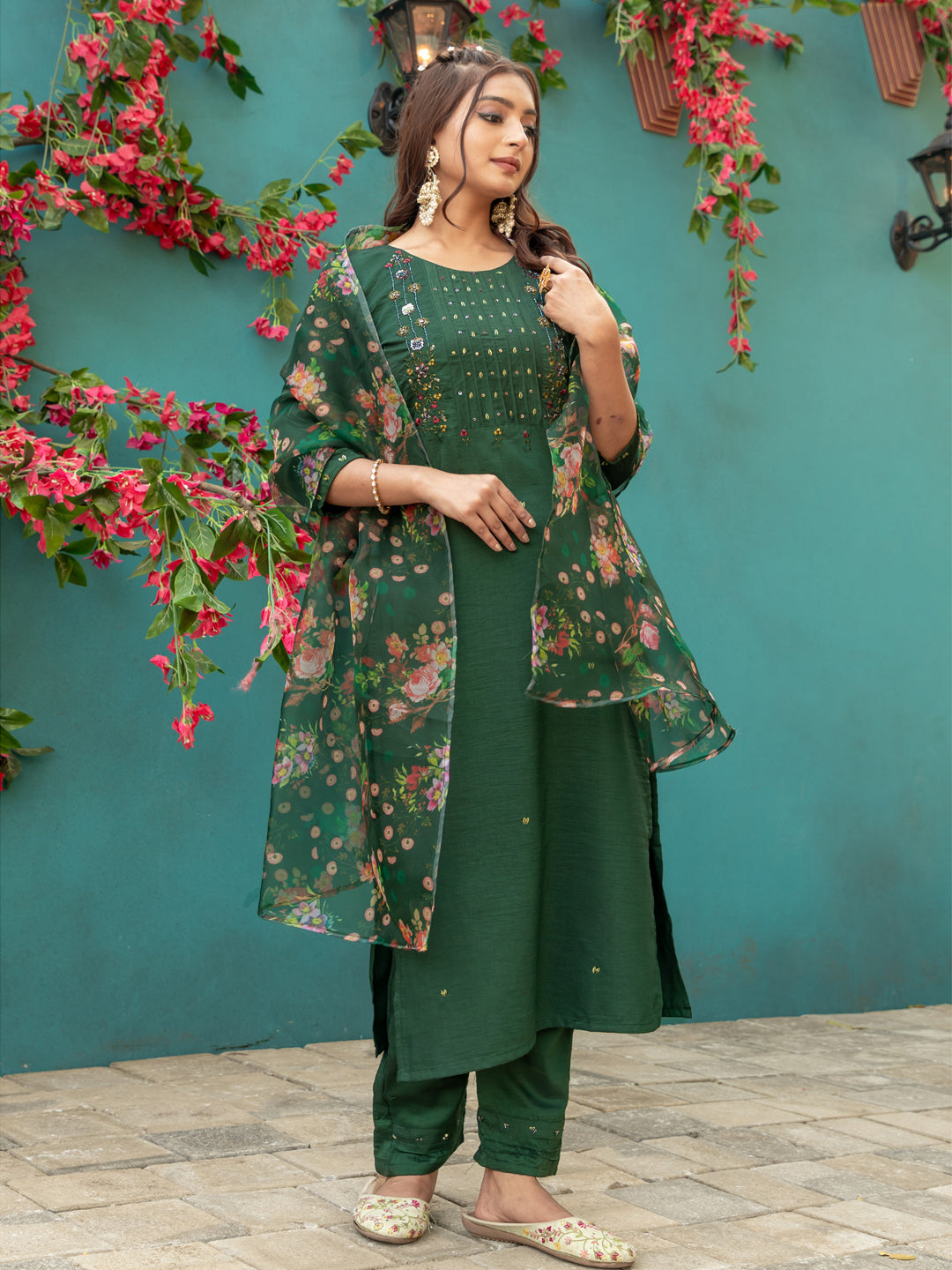 Premium Silk Kurti-Pant-Dupatta Set with Handwork