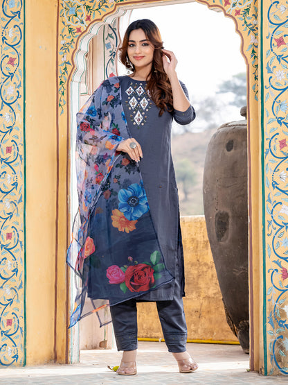 Premium Silk Kurti-Pant-Dupatta Set with Handwork
