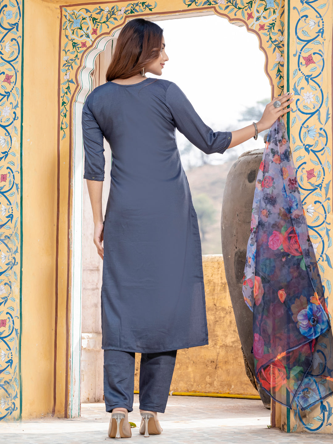Premium Silk Kurti-Pant-Dupatta Set with Handwork