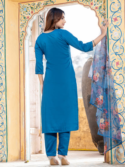 Premium Silk Kurti-Pant-Dupatta Set with Handwork