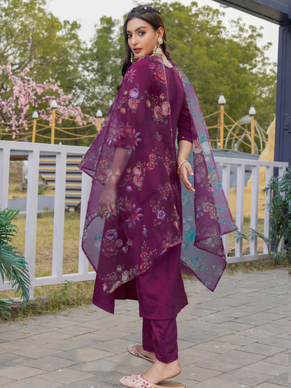 Premium Silk Kurti-Pant-Dupatta Set with Handwork