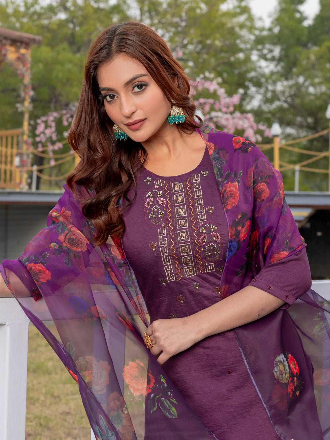 Premium Silk Kurti-Pant-Dupatta Set with Handwork