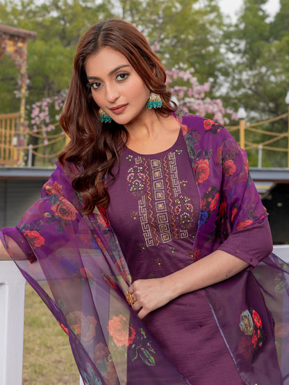 Premium Silk Kurti-Pant-Dupatta Set with Handwork
