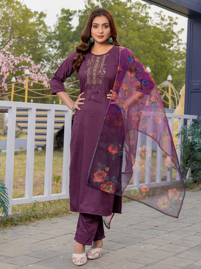 Premium Silk Kurti-Pant-Dupatta Set with Handwork