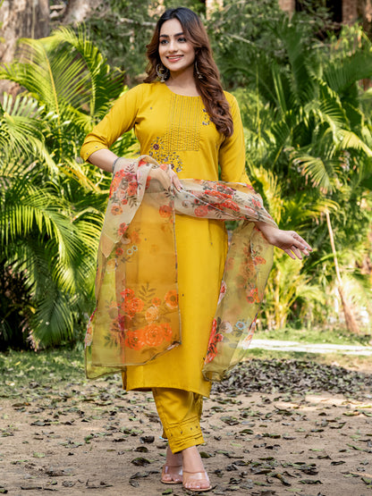 Premium Silk Kurti-Pant-Dupatta Set with Handwork
