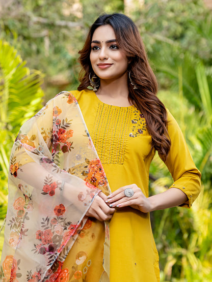 Premium Silk Kurti-Pant-Dupatta Set with Handwork