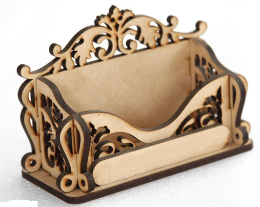 Intricately Designed Wooden Business Card Holder