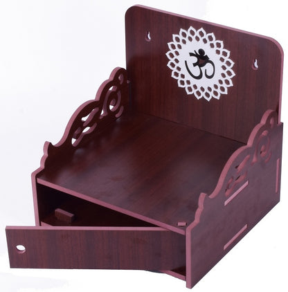 Elegant Wooden Mandir for Home Wall Mounted Temple with Door Storage & Puja Set