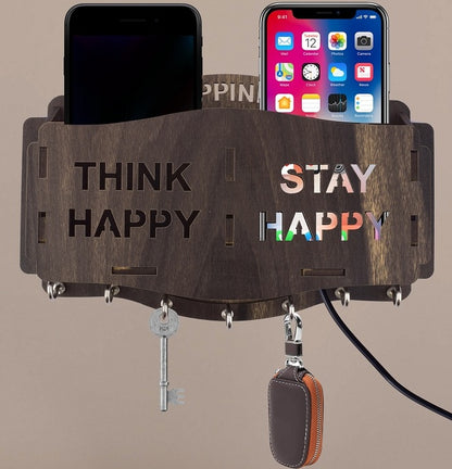 Wooden Wall Key Holder with Mobile Stand – 5 Hook MDF Organizer for Home & Office