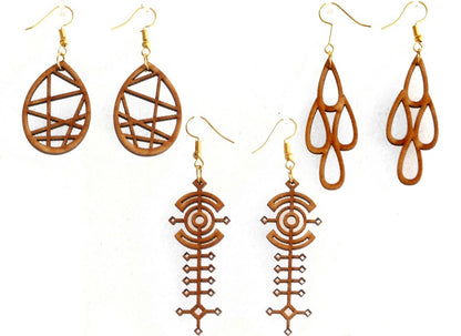 Shringar Lifestyle Fun Run – Handmade Wooden Dangle Earrings (3 PCS Combo)