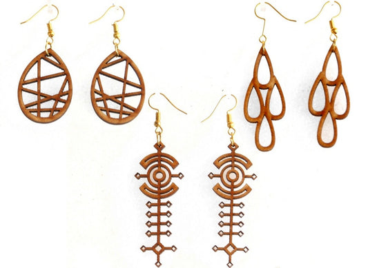 Shringar Lifestyle Fun Run – Handmade Wooden Dangle Earrings (3 PCS Combo)