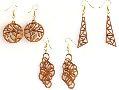 Shringar Lifestyle Fun Run – Handmade Wooden Dangle Earrings (3 PCS Combo)