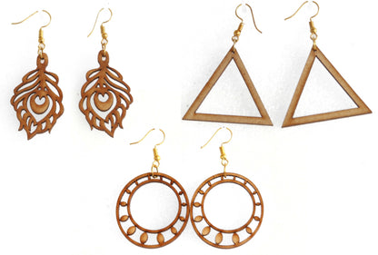 Shringar Lifestyle Fun Run – Handmade Wooden Dangle Earrings (3 PCS Combo)