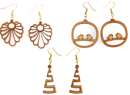 Shringar Lifestyle Fun Run – Handmade Wooden Dangle Earrings (3 PCS Combo)