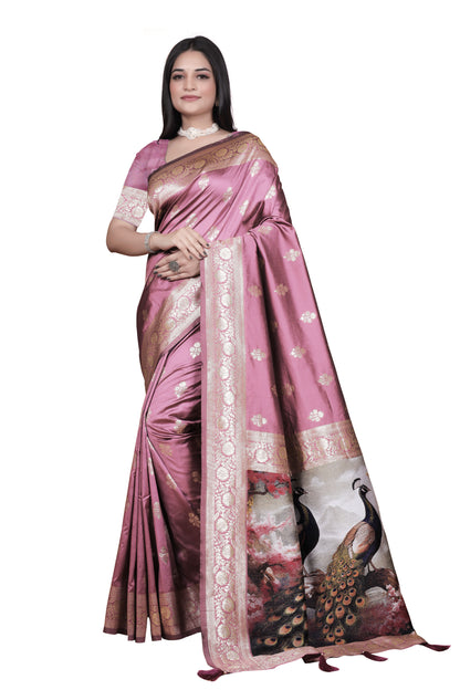 Royal 9 color Banarasi Silk Saree with Peacock woven Pallu  Design