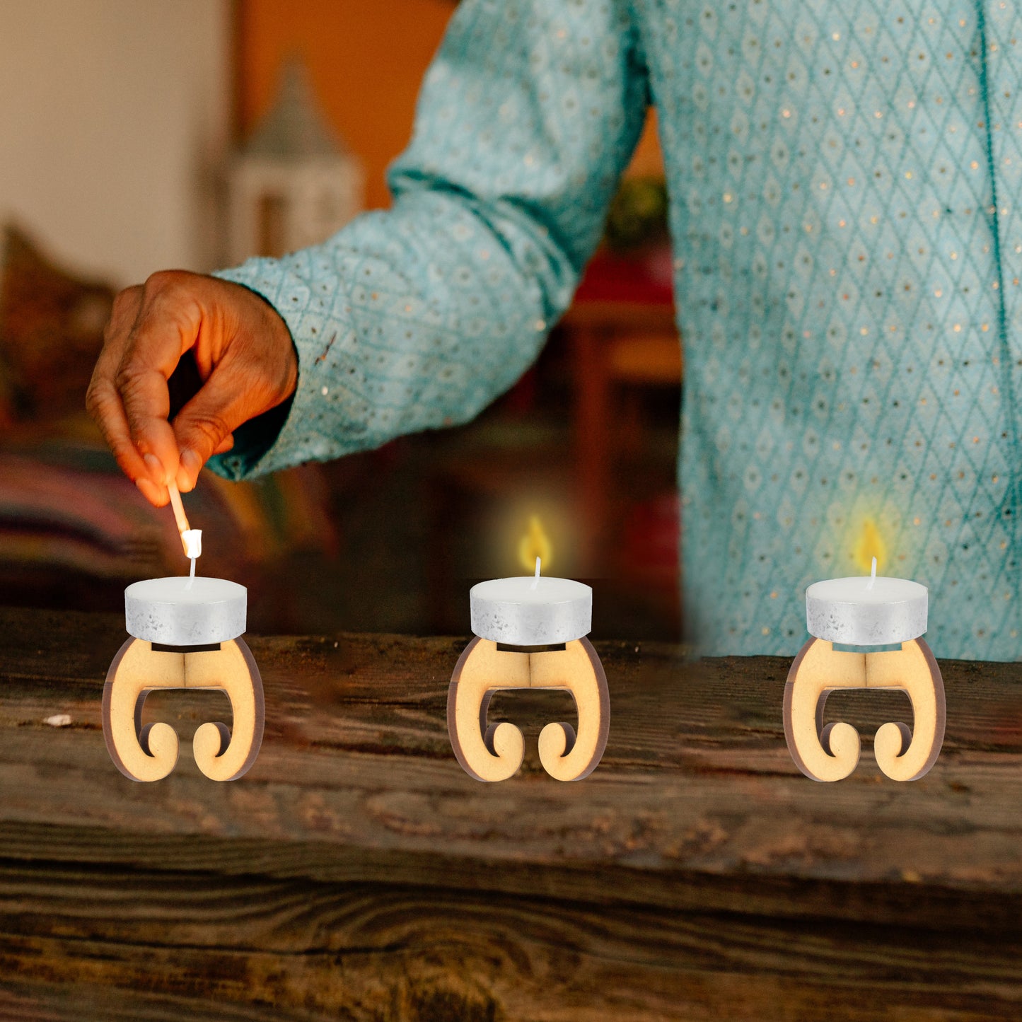 Handcrafted Wooden Diya Stand – Multi-Diya Holder for Pooja & Temple Décor