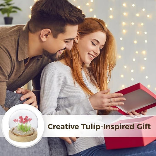 Elegant Wooden Base Tulip LED Flower Lamp