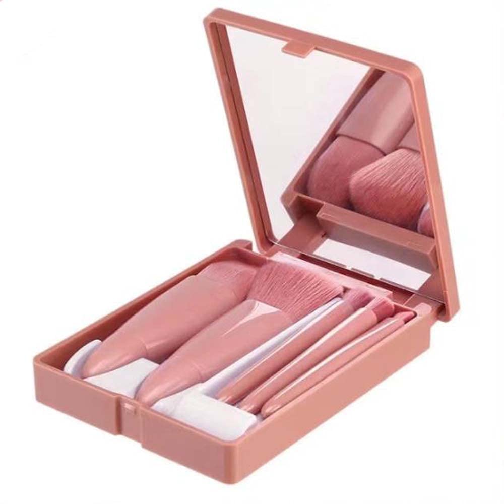 5-Piece Vegan Makeup Brush Set with Mirror Case