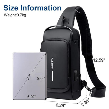 Waterproof Sling Bag with USB Charging Port