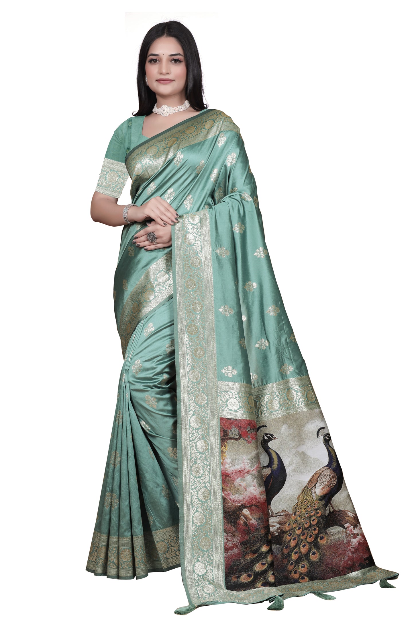Royal 9 color Banarasi Silk Saree with Peacock woven Pallu  Design