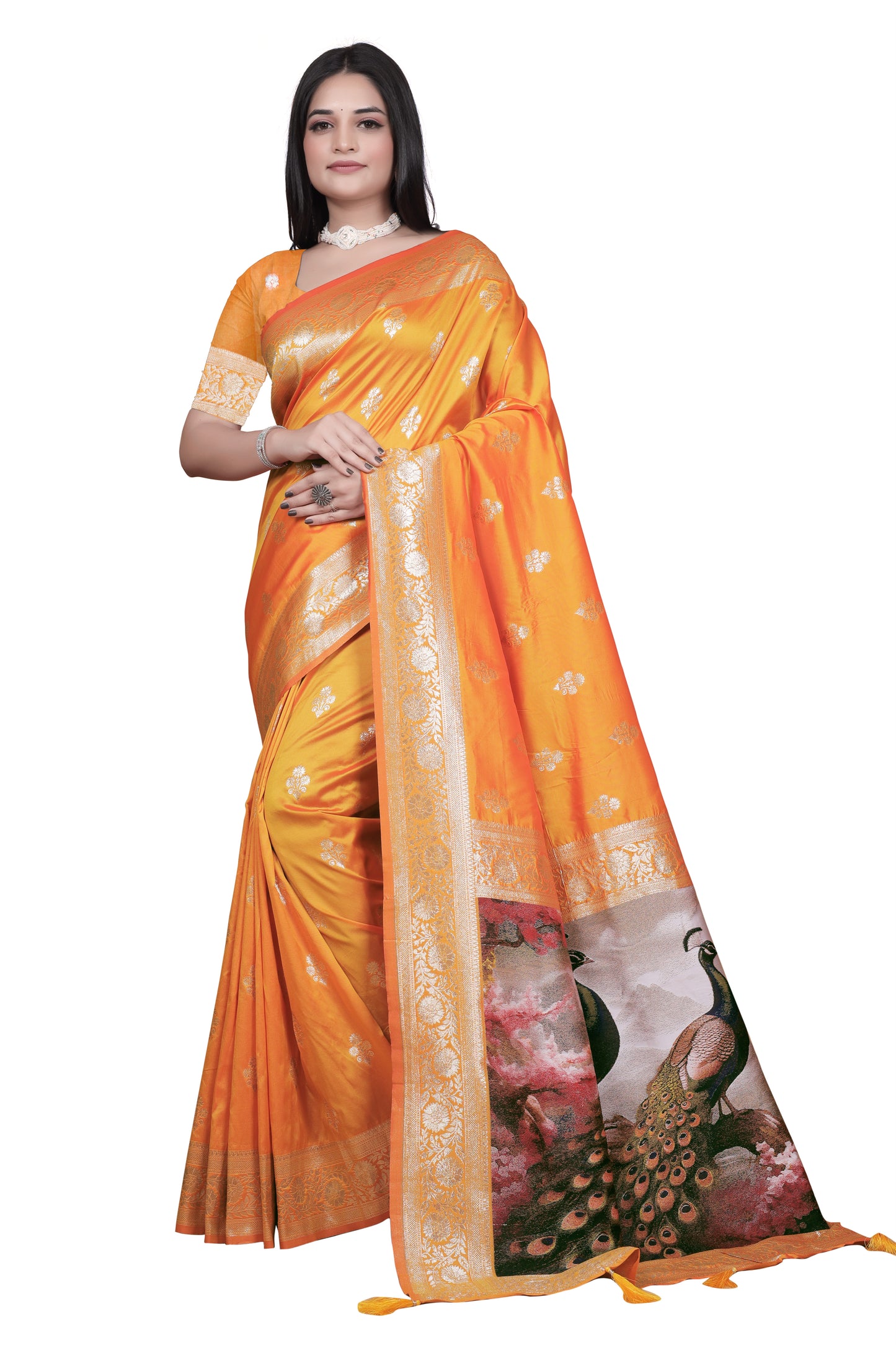 Royal 9 color Banarasi Silk Saree with Peacock woven Pallu  Design