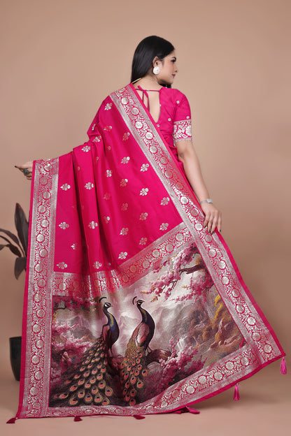 Royal 9 color Banarasi Silk Saree with Peacock woven Pallu  Design