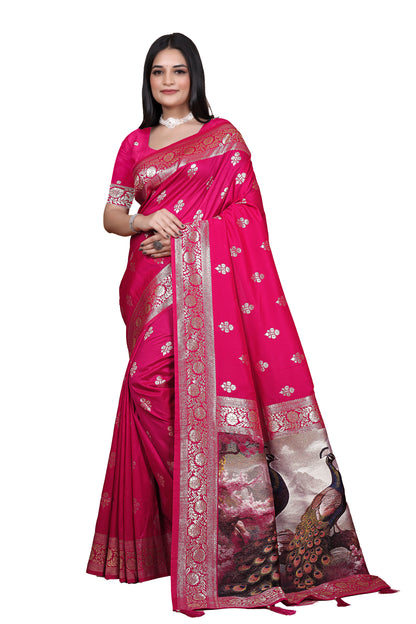 Royal 9 color Banarasi Silk Saree with Peacock woven Pallu  Design