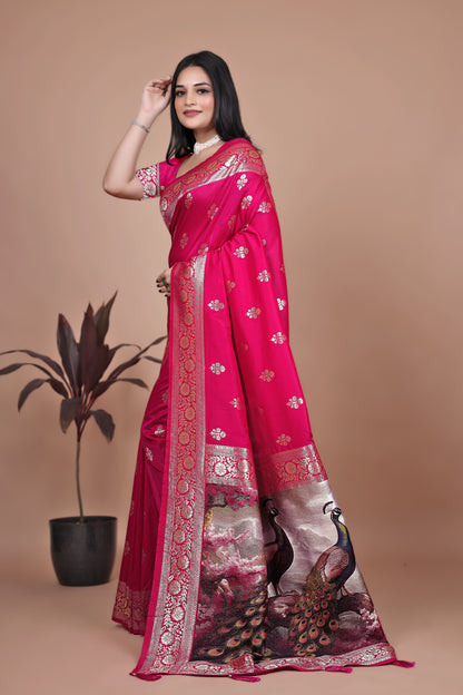 Royal 9 color Banarasi Silk Saree with Peacock woven Pallu  Design