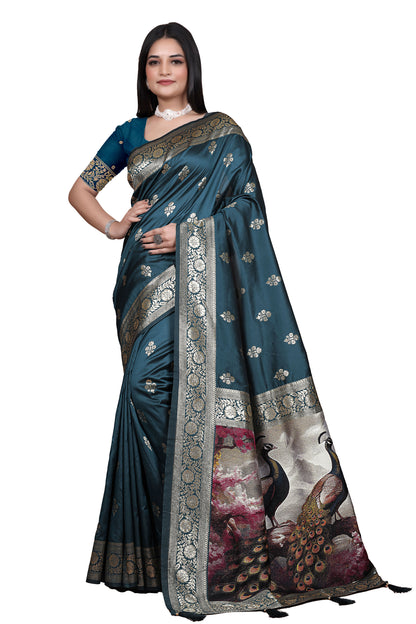 Royal 9 color Banarasi Silk Saree with Peacock woven Pallu  Design